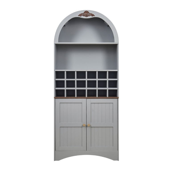 English Elm Arched Freestanding Wine Cabinet Vintage Carved Crown Adjustable Shelves Dining Room Blue Gray W2899P516214