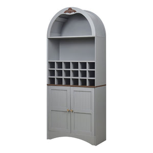 English Elm Arched Freestanding Wine Cabinet Vintage Carved Crown Adjustable Shelves Dining Room Blue Gray W2899P516214