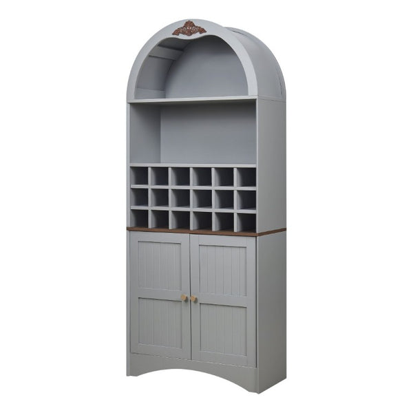 English Elm Arched Freestanding Wine Cabinet Vintage Carved Crown Adjustable Shelves Dining Room Blue Gray W2899P516214