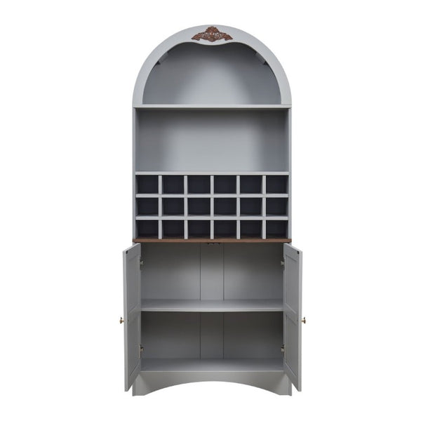 English Elm Arched Freestanding Wine Cabinet Vintage Carved Crown Adjustable Shelves Dining Room Blue Gray W2899P516214