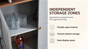 English Elm Arched Freestanding Wine Cabinet Vintage Carved Crown Adjustable Shelves Dining Room Blue Gray W2899P516214