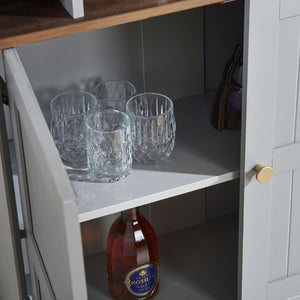 English Elm Arched Freestanding Wine Cabinet Vintage Carved Crown Adjustable Shelves Dining Room Blue Gray W2899P516214