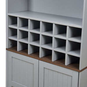 English Elm Arched Freestanding Wine Cabinet Vintage Carved Crown Adjustable Shelves Dining Room Blue Gray W2899P516214