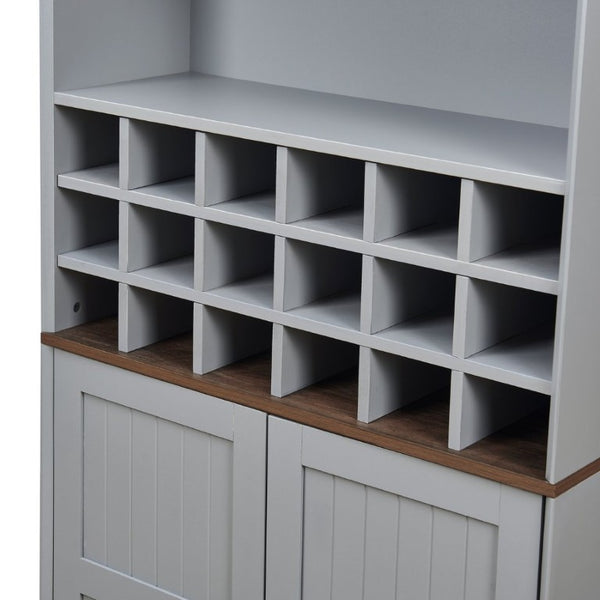 English Elm Arched Freestanding Wine Cabinet Vintage Carved Crown Adjustable Shelves Dining Room Blue Gray W2899P516214