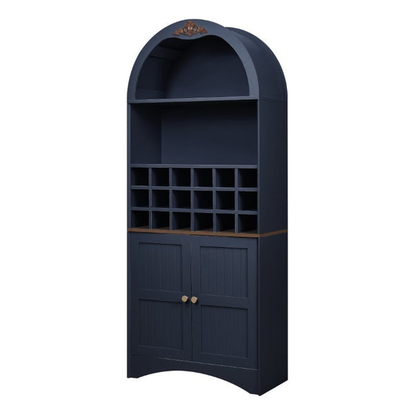 English Elm Arched Freestanding Wine Cabinet Vintage Carved Crown Adjustable Shelves Dining Room Blue W2899P516217