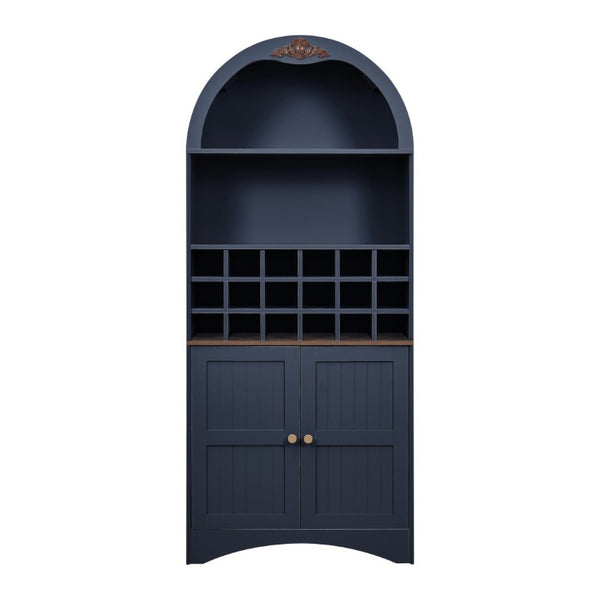 English Elm Arched Freestanding Wine Cabinet Vintage Carved Crown Adjustable Shelves Dining Room Blue W2899P516217