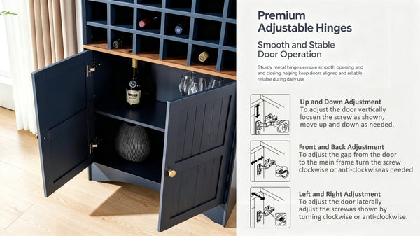 English Elm Arched Freestanding Wine Cabinet Vintage Carved Crown Adjustable Shelves Dining Room Blue W2899P516217