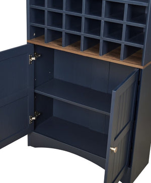 English Elm Arched Freestanding Wine Cabinet Vintage Carved Crown Adjustable Shelves Dining Room Blue W2899P516217