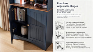 English Elm Arched Tall Storage Cabinet with Carved Applique Open Display and Enclosed Shelving Blue W2899P516219