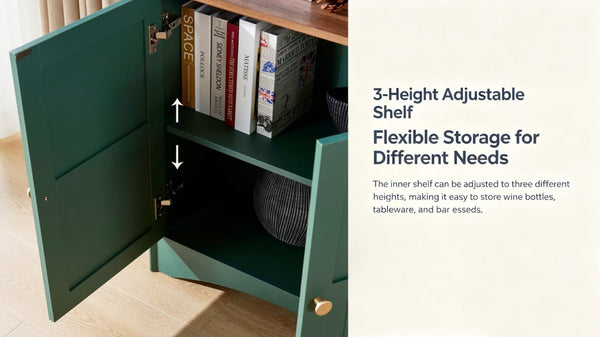 English Elm Arched Tall Storage Cabinet with Carved Applique Open Display and Enclosed Shelving Green W2899P516220