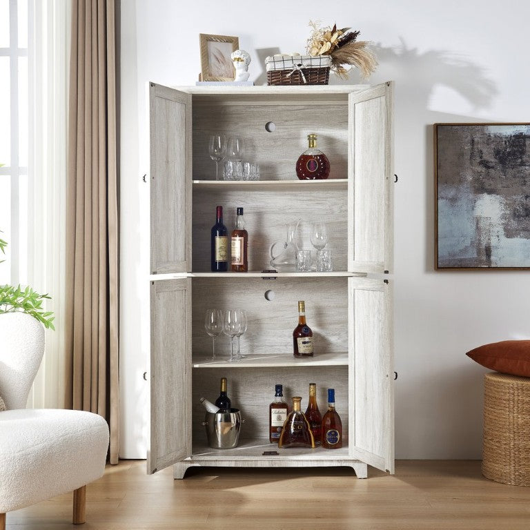 English Elm Tall Carved Acrylic Mirror Door Storage Cabinet Freestanding Sideboard for Living Room W2899P532596