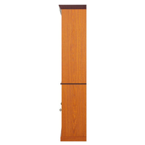 English Elm Farmhouse Tall Bookcase with Barn Doors Open Cubbies and Modular Mdf Wood Grain Build Dark Oak W2899S00024