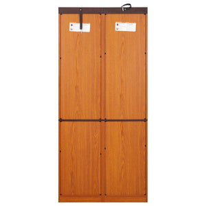 English Elm Farmhouse Tall Bookcase with Barn Doors Open Cubbies and Modular Mdf Wood Grain Build Dark Oak W2899S00024