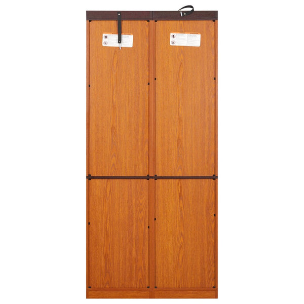 English Elm Farmhouse Tall Bookcase with Barn Doors Open Cubbies and Modular Mdf Wood Grain Build Dark Oak W2899S00024