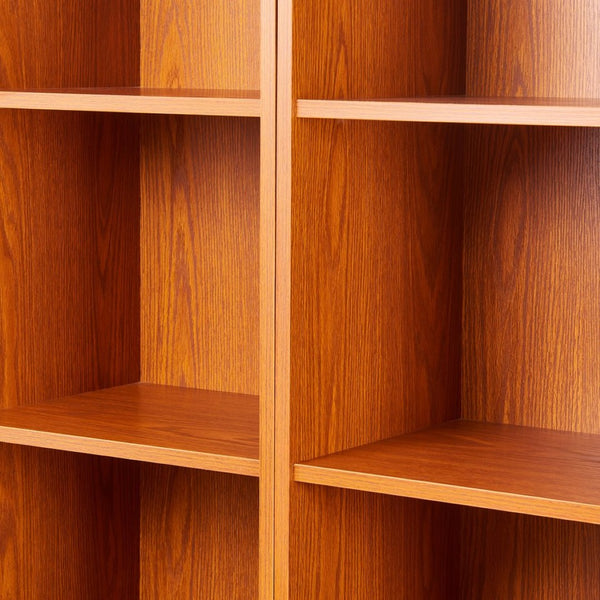 English Elm Farmhouse Tall Bookcase with Barn Doors Open Cubbies and Modular Mdf Wood Grain Build Dark Oak W2899S00024