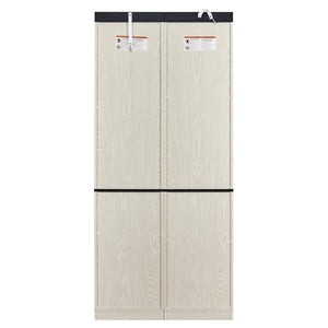 English Elm Farmhouse Tall Bookcase with Barn Doors Open Cubbies and Modular Mdf Wood Grain Build White W2899S00025