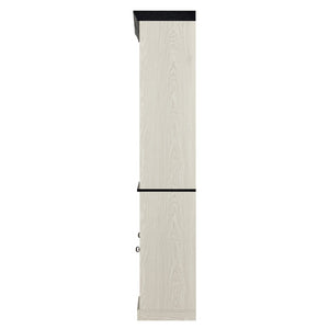 English Elm Farmhouse Tall Bookcase with Barn Doors Open Cubbies and Modular Mdf Wood Grain Build White W2899S00025