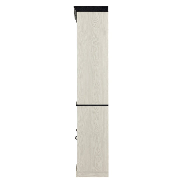 English Elm Farmhouse Tall Bookcase with Barn Doors Open Cubbies and Modular Mdf Wood Grain Build White W2899S00025