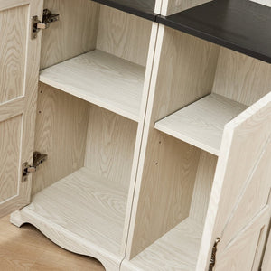 English Elm Farmhouse Tall Bookcase with Barn Doors Open Cubbies and Modular Mdf Wood Grain Build White W2899S00025