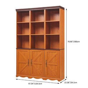English Elm Farmhouse Modular Bookcase with Open Cubbies Closed Cabinet and Wood Grain Mdf Build Dark Oak W2899S00026