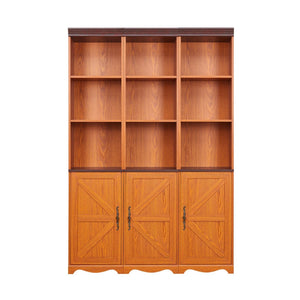 English Elm Farmhouse Modular Bookcase with Open Cubbies Closed Cabinet and Wood Grain Mdf Build Dark Oak W2899S00026