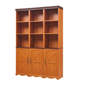 English Elm Farmhouse Modular Bookcase with Open Cubbies Closed Cabinet and Wood Grain Mdf Build Dark Oak W2899S00026