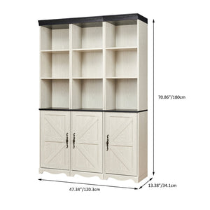 English Elm Farmhouse Modular Bookcase with Open Cubbies Closed Cabinet and Wood Grain Mdf Build White W2899S00027