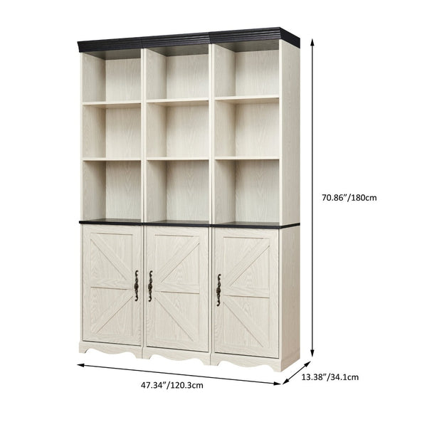 English Elm Farmhouse Modular Bookcase with Open Cubbies Closed Cabinet and Wood Grain Mdf Build White W2899S00027