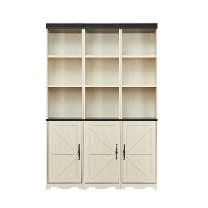 English Elm Farmhouse Modular Bookcase with Open Cubbies Closed Cabinet and Wood Grain Mdf Build White W2899S00027