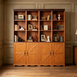 English Elm 4-in-1 Modular Farmhouse Bookcase with Open Cubbies and Closed Storage for Home Office Dark Oak W2899S00028