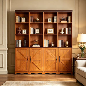 English Elm 4-in-1 Modular Farmhouse Bookcase with Open Cubbies and Closed Storage for Home Office Dark Oak W2899S00028