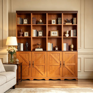 English Elm 4-in-1 Modular Farmhouse Bookcase with Open Cubbies and Closed Storage for Home Office Dark Oak W2899S00028
