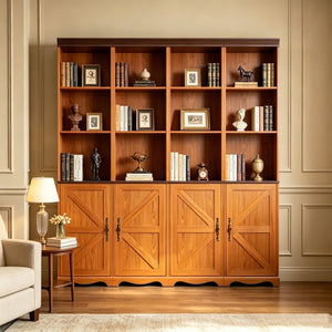 English Elm 4-in-1 Modular Farmhouse Bookcase with Open Cubbies and Closed Storage for Home Office Dark Oak W2899S00028