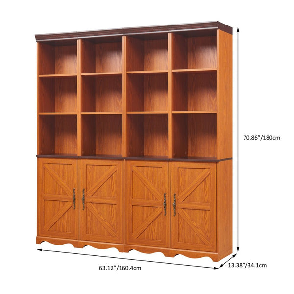 English Elm 4-in-1 Modular Farmhouse Bookcase with Open Cubbies and Closed Storage for Home Office Dark Oak W2899S00028