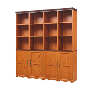 English Elm 4-in-1 Modular Farmhouse Bookcase with Open Cubbies and Closed Storage for Home Office Dark Oak W2899S00028