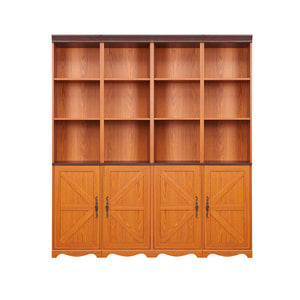 English Elm 4-in-1 Modular Farmhouse Bookcase with Open Cubbies and Closed Storage for Home Office Dark Oak W2899S00028