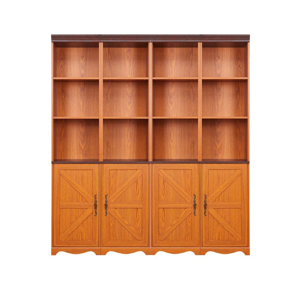 English Elm 4-in-1 Modular Farmhouse Bookcase with Open Cubbies and Closed Storage for Home Office Dark Oak W2899S00028