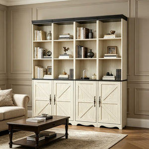 English Elm 4-in-1 Modular Farmhouse Bookcase with Open Cubbies and Closed Storage for Home Office White W2899S00029