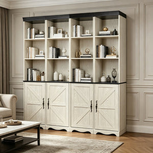 English Elm 4-in-1 Modular Farmhouse Bookcase with Open Cubbies and Closed Storage for Home Office White W2899S00029
