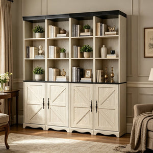 English Elm 4-in-1 Modular Farmhouse Bookcase with Open Cubbies and Closed Storage for Home Office White W2899S00029