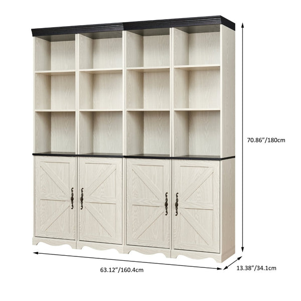 English Elm 4-in-1 Modular Farmhouse Bookcase with Open Cubbies and Closed Storage for Home Office White W2899S00029
