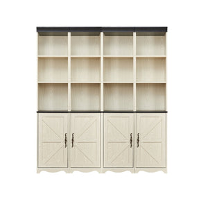 English Elm 4-in-1 Modular Farmhouse Bookcase with Open Cubbies and Closed Storage for Home Office White W2899S00029