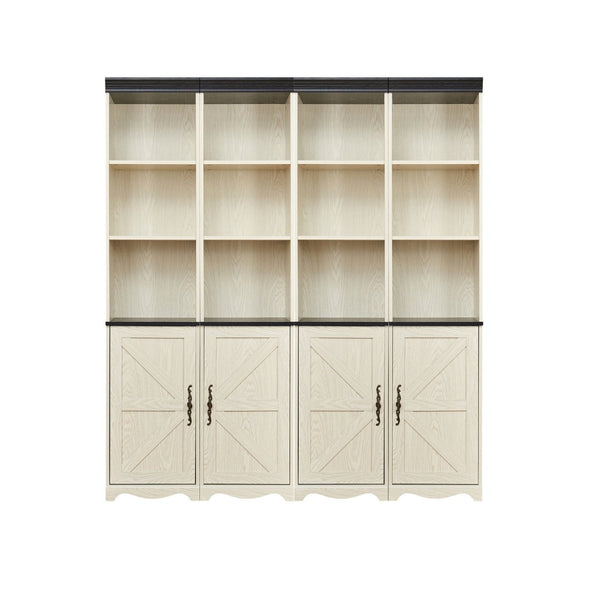 English Elm 4-in-1 Modular Farmhouse Bookcase with Open Cubbies and Closed Storage for Home Office White W2899S00029