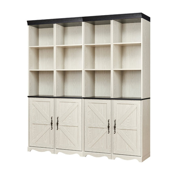 English Elm 4-in-1 Modular Farmhouse Bookcase with Open Cubbies and Closed Storage for Home Office White W2899S00029