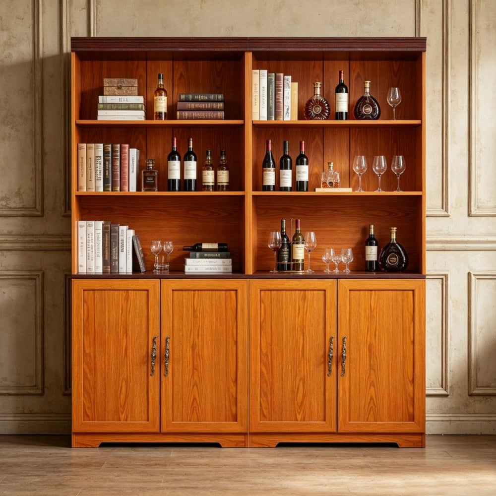 English Elm Freely Modular Mdf Bookcase Set with Adjustable Open Shelving and Enclosed Storage Doors Dark Oak W2899S00030