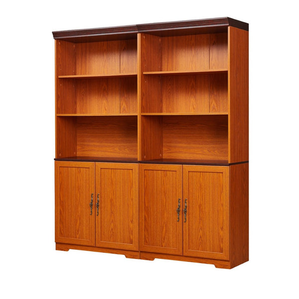 English Elm Freely Modular Mdf Bookcase Set with Adjustable Open Shelving and Enclosed Storage Doors Dark Oak W2899S00030
