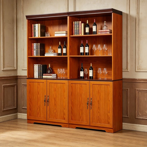 English Elm Freely Modular Mdf Bookcase Set with Adjustable Open Shelving and Enclosed Storage Doors Dark Oak W2899S00030