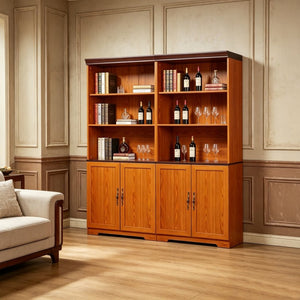 English Elm Freely Modular Mdf Bookcase Set with Adjustable Open Shelving and Enclosed Storage Doors Dark Oak W2899S00030