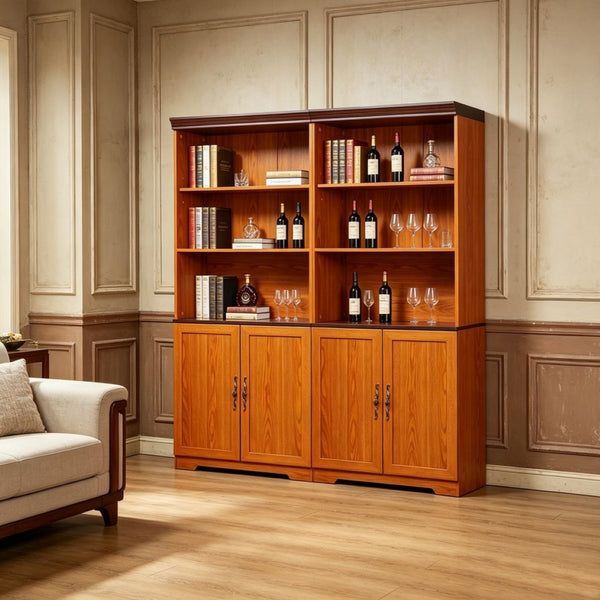 English Elm Freely Modular Mdf Bookcase Set with Adjustable Open Shelving and Enclosed Storage Doors Dark Oak W2899S00030