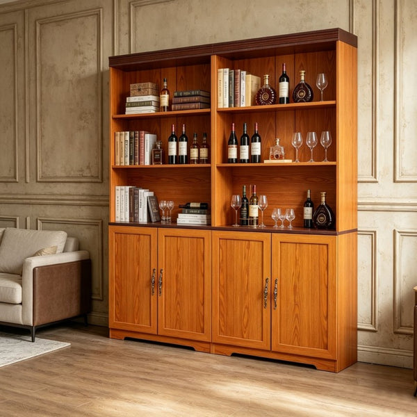English Elm Freely Modular Mdf Bookcase Set with Adjustable Open Shelving and Enclosed Storage Doors Dark Oak W2899S00030